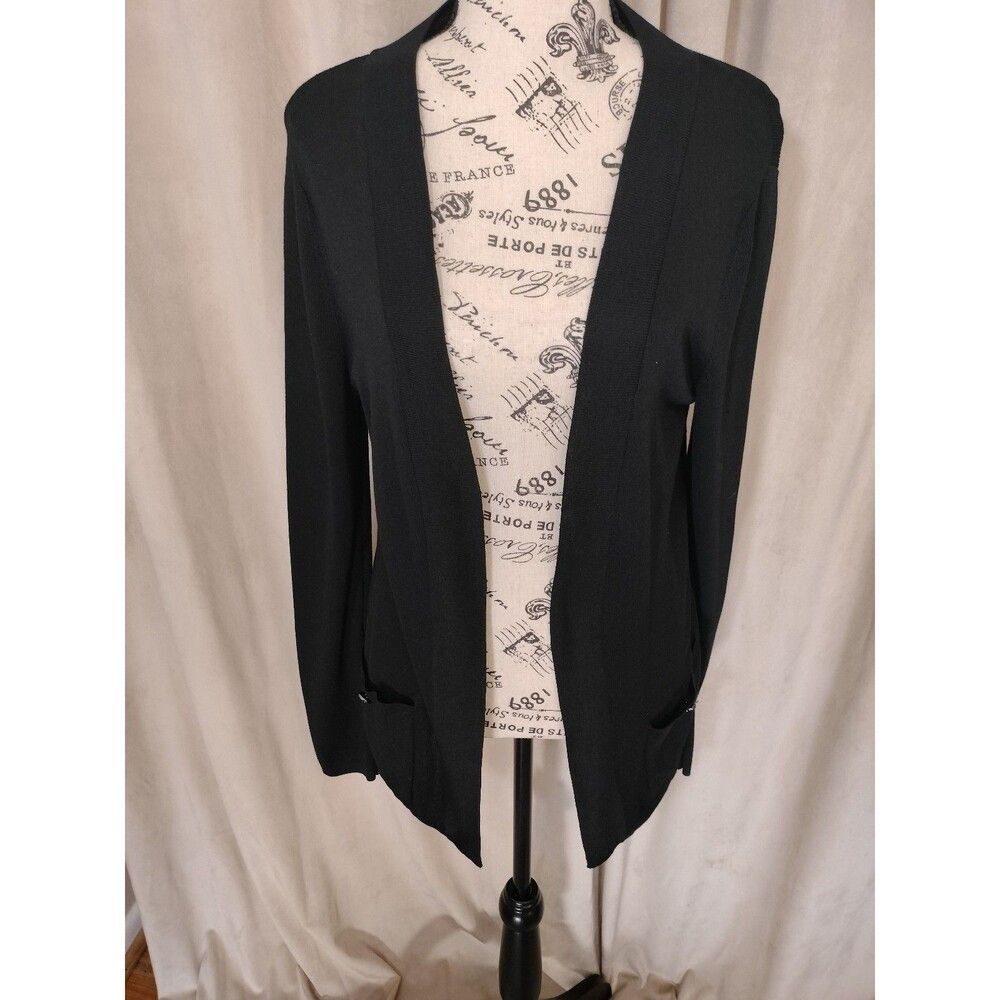 EUC! Anne Klein Black Open Front Cardigan Sweater w/2 Front Pockets. Size S